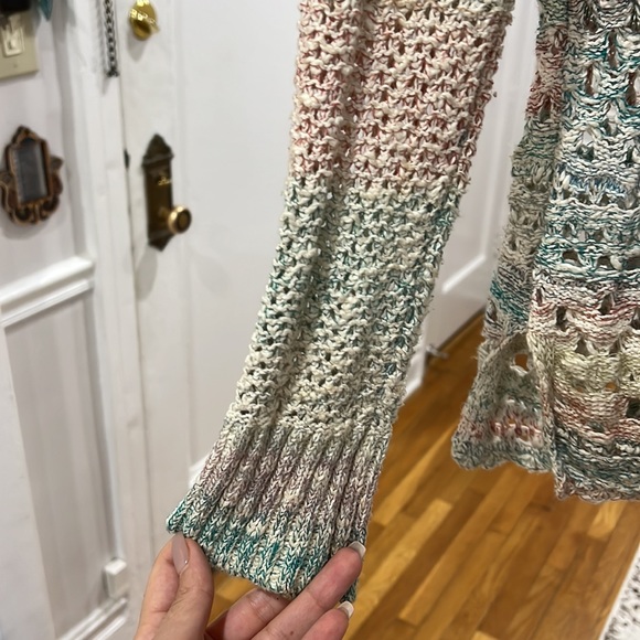 Free people Medium open knit crochet knit rainbow weave sweater - Picture 5 of 8